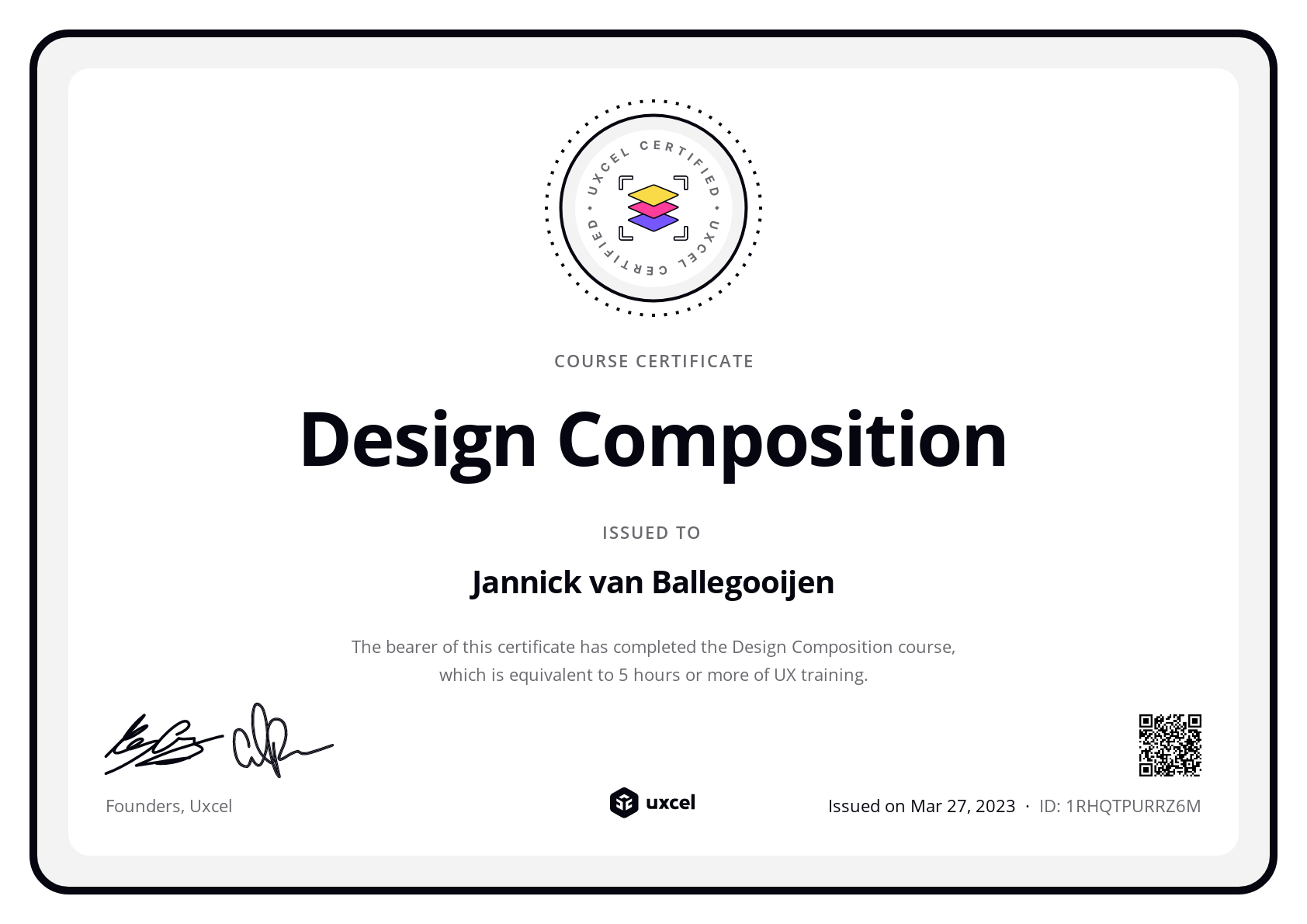 Jannick van Ballegooijen's certificate